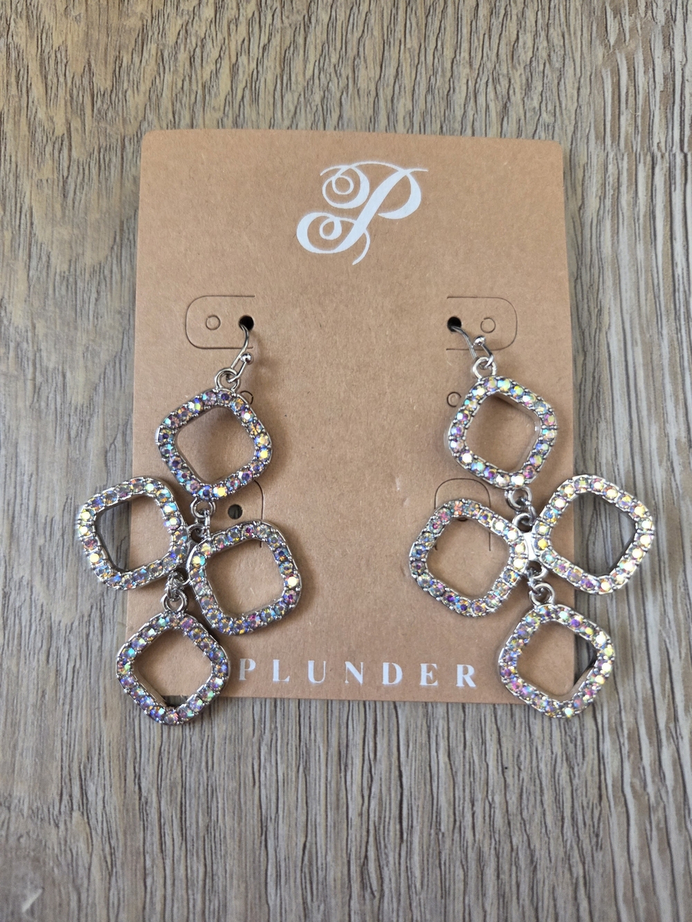 Plunder Iridescent Crystal Square Link Drop Earrings - Multi